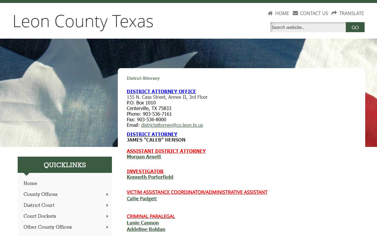 Leon County court records after jail arrest District Attorney James Caleb Henson contact page